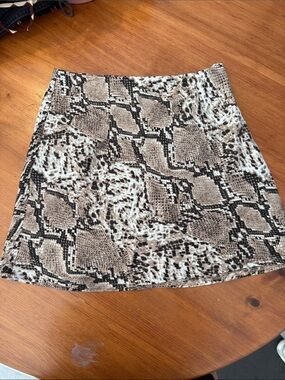Snake Print A-Line Mini Skirt - Neutral Brown